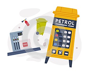 Gas Filling Station Scattered Objects as Facility with Fuel for Motor Vehicle Vector Composition