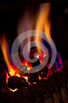 Gas fire burning strongly inside a modern home