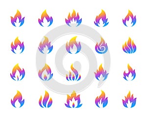 Gas fire simple gradient icons vector set