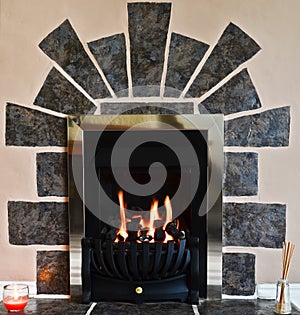 Gas fireplace and surround photo