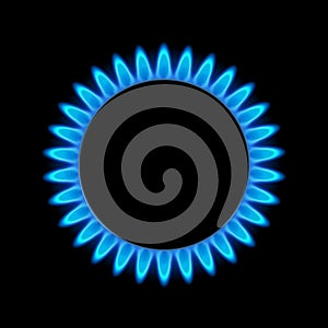 Gas flame blue energy. Gas stove burner for cooking. Fire heat butane or propane natural power