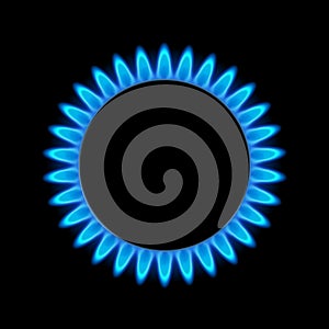 Gas flame blue energy. Gas stove burner for cooking. Fire heat butane or propane natural power photo