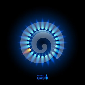 Gas flame with blue reflection on dark backdrop. Vector background. EPS 10