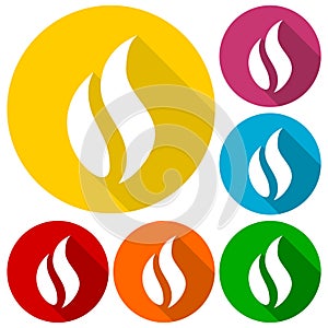 Gas Flame Icons set with long shadow