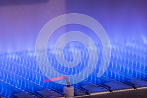 Gas flame inside of the gas boiler