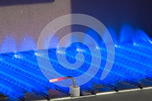 Gas flame inside of the gas boiler