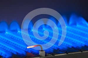 Gas flame inside of the gas boiler