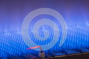 Gas flame inside of the gas boiler