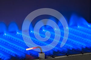 Gas flame inside of the gas boiler