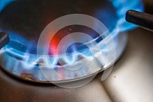 Gas flame from a stove close-up