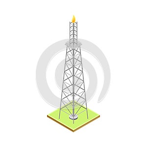 Gas Flare or Flare Stack as Gas Combustion Device at Petroleum Refinery Station Isometric Vector Illustration