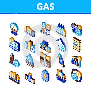 Gas Fuel Industry Isometric Icons Set Vector