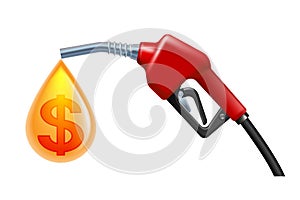 Gas fuel pump with yellow drop and symbol of dollar