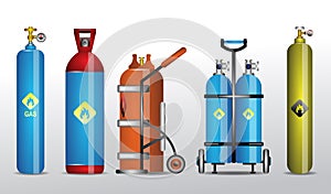 gas and fuel storage oxygen tank set. gas cylinder containers of different types.