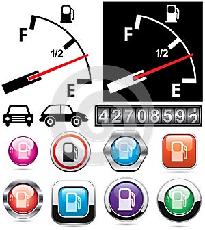 Gas gauge and icons of petrol station