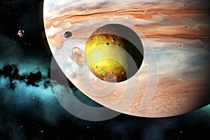 Gas giant planet with moons, 3d render