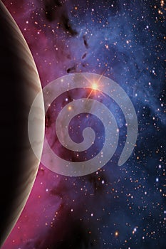 Gas Giant with Sun and Stars