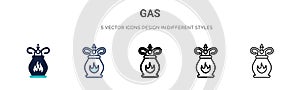 Gas icon in filled, thin line, outline and stroke style. Vector illustration of two colored and black gas vector icons designs can
