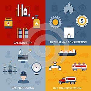Gas industry flat icons composition