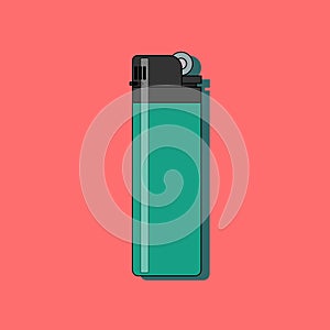 Gas lighter flat icon with long shadow isolated on red background.