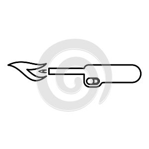 Gas lighter kitchen blowtorch with flame industrial equipment contour outline line icon black color vector illustration image