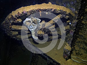 A gas mark on a cargo ship of the Imperial Japanese Navy sunk in Truk Lagoon