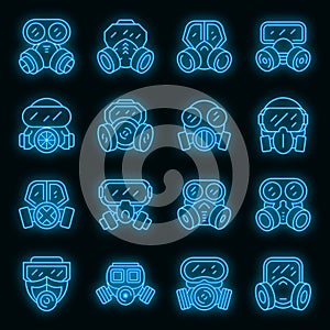 Gas mask icons set vector neon