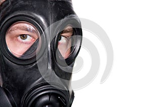 Gas mask man closeup