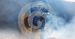 Gas mask men and forest fire