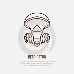 Gas mask, respirator flat line icon. Vector logo for personal protective equipment store.