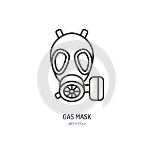 Gas mask, respirator flat line icon. Vector logo for personal protective equipment store. Health protection thin linear