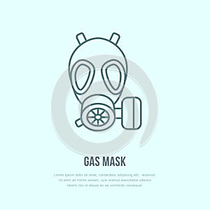 Gas mask, respirator flat line icon. Vector logo for personal protective equipment store. Health protection thin linear