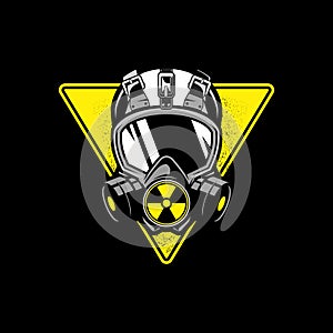 Gas mask with triangular shape and nuclear symbol vector template