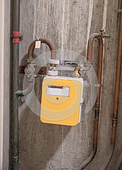 Gas meter and pipe in a house