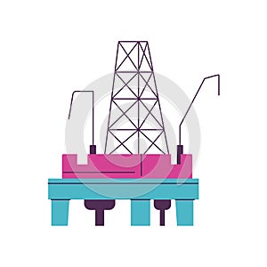 Gas oil drilling rig flat vector illustration isolated on white background.
