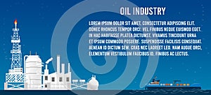 Gas oil industry platform Banner with Outbuildings, Oil storage tank.