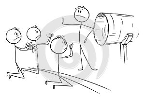 Gas or Oil Pipeline Closed, International Crisis, Customers Begging for Energy, Vector Cartoon Stick Figure Illustration