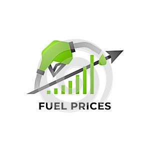 Gas or Oil Prices Going Up. Fuel Illustration with Rising Graph and Arrow. Gasoline Fuel Price Increase Icon