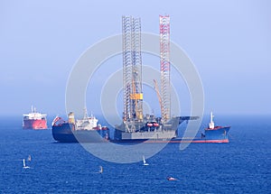 Gas and oil rig in Cyprus. Offshore platform.