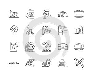 Gas, oil and solid fuel line icons, signs, vector set, outline illustration concept