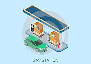 Gas petrol refill station flat 3d web isometric concept