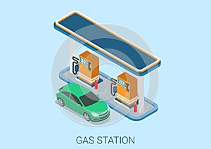 Gas petrol refill station flat 3d web isometric concept photo