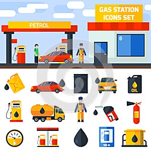 Gas petrol station icons collection banner