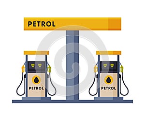 Gas Petroleum Refill Station, Gasoline and Petroleum Industry Flat Style Vector Illustration on White Background