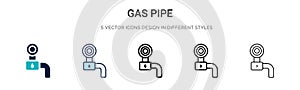 Gas pipe icon in filled, thin line, outline and stroke style. Vector illustration of two colored and black gas pipe vector icons