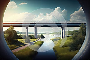 gas pipeline crossing over bridge, with view of scenic landscape