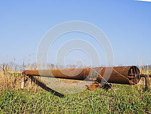 Gas pipeline through irrigation canal in a protective steel pipe