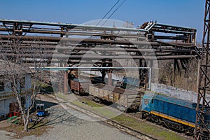 Gas pipelines at a metallurgical plant against the blue sky. Concept of economic crisis. Ecology concept