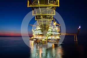 Gas platform or rig platform in sunset or sunrise time