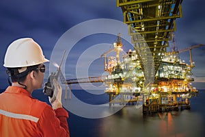 Gas platform or rig platform in sunset or sunrise time.